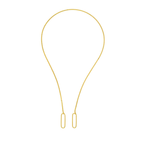 Cable Split Chain with Paper Clip Rings Necklace in 14K Yellow Gold - 18 Inch - by Dazyle