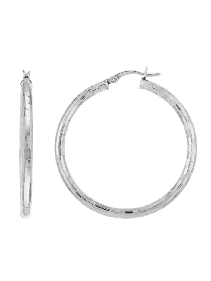 Sterling Silver Mirror Ball Hoop Earrings - Sterling Silver - by Dazyle