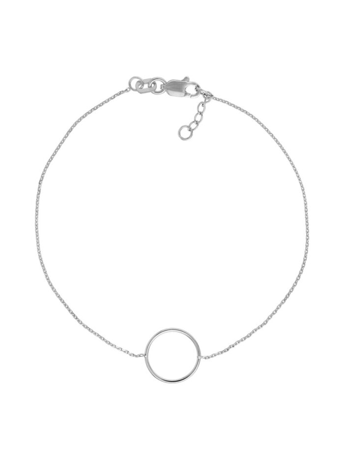 Open Wire Circle Adjustable Bracelet - 14K White Gold - 7.5 Inch - by Dazyle