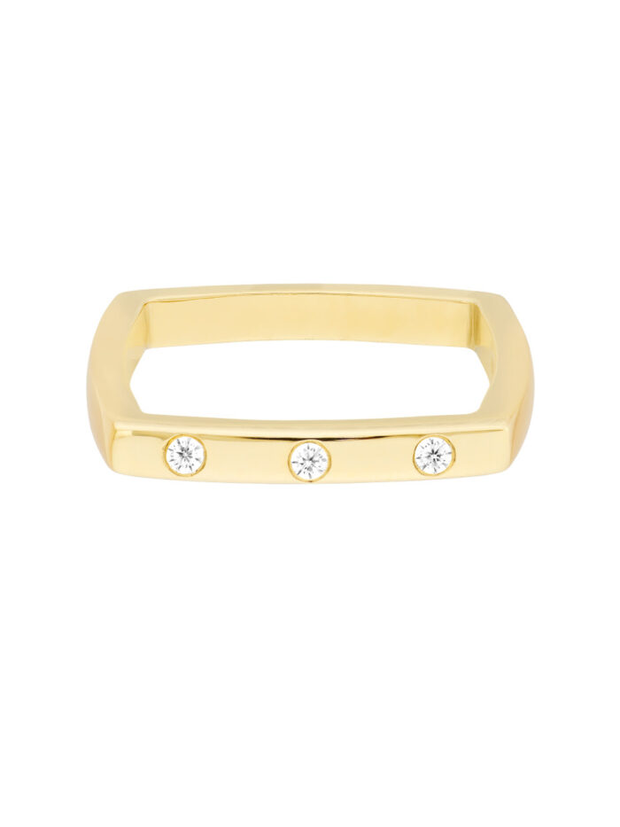 Bold Diamond Square Band Ring - 14K Yellow Gold - Wedding Band - by Dazyle