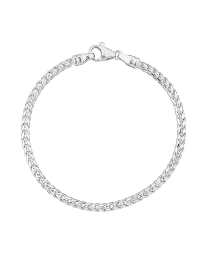 14K White Gold Round Diamond Cut Franco Chain Bracelet - 8.5 Inch - by Dazyle