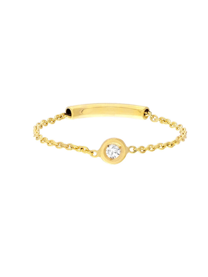 3pt Diamond Bezel Chain Ring with Sizing Bar - 14K Yellow Gold - by Dazyle