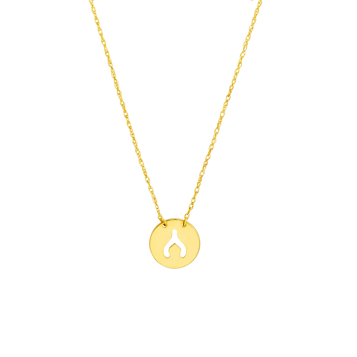 14K Yellow Gold Wishbone Disc Adjustable Necklace - 14K Yellow Gold - Adjustable Length - by Dazyle
