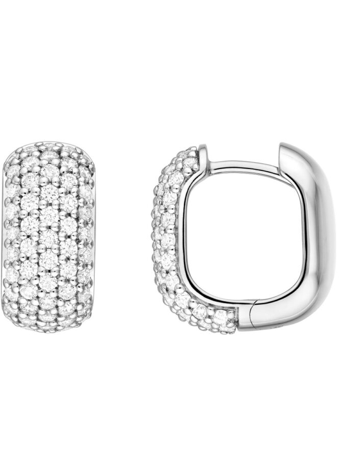 5 Row Pave Diamond Paper Clip Huggies (7/8tcw) - 14K White Gold - by Dazyle